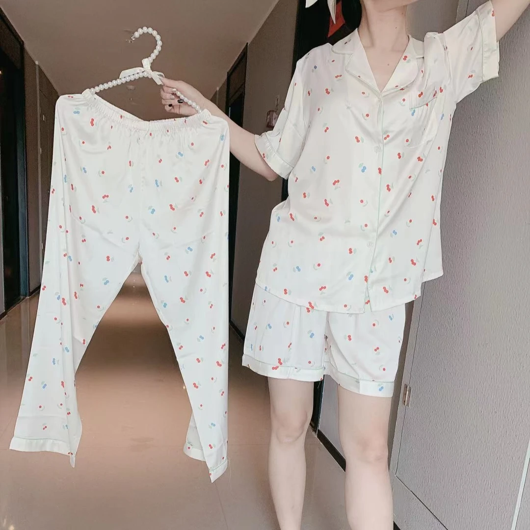 康妮雅【樱桃少女】清新俏皮少女浪漫春夏冰丝短袖可爱睡衣女薄款