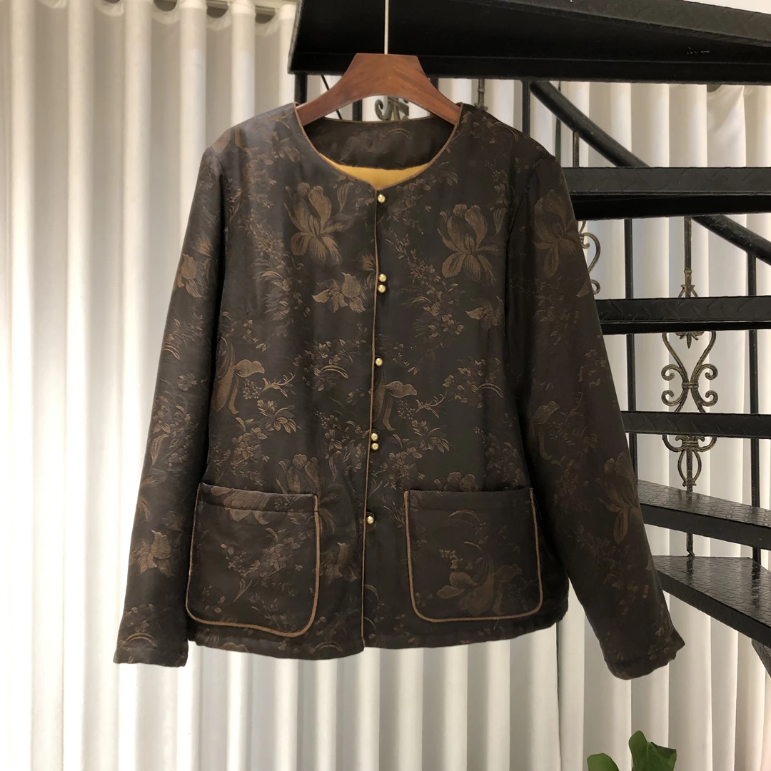 高端时尚提花棉衣优雅气质百搭长袖外套