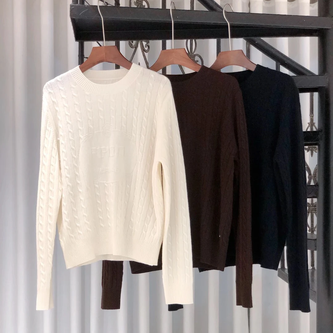 秋冬慵懒风圆领长袖毛衣女内搭打底针织上衣