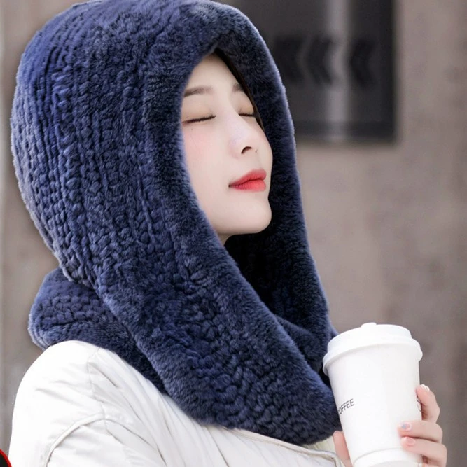 编织獭兔毛风雪帽全包型围巾帽子一体冬季保暖抗寒加厚围脖帽子