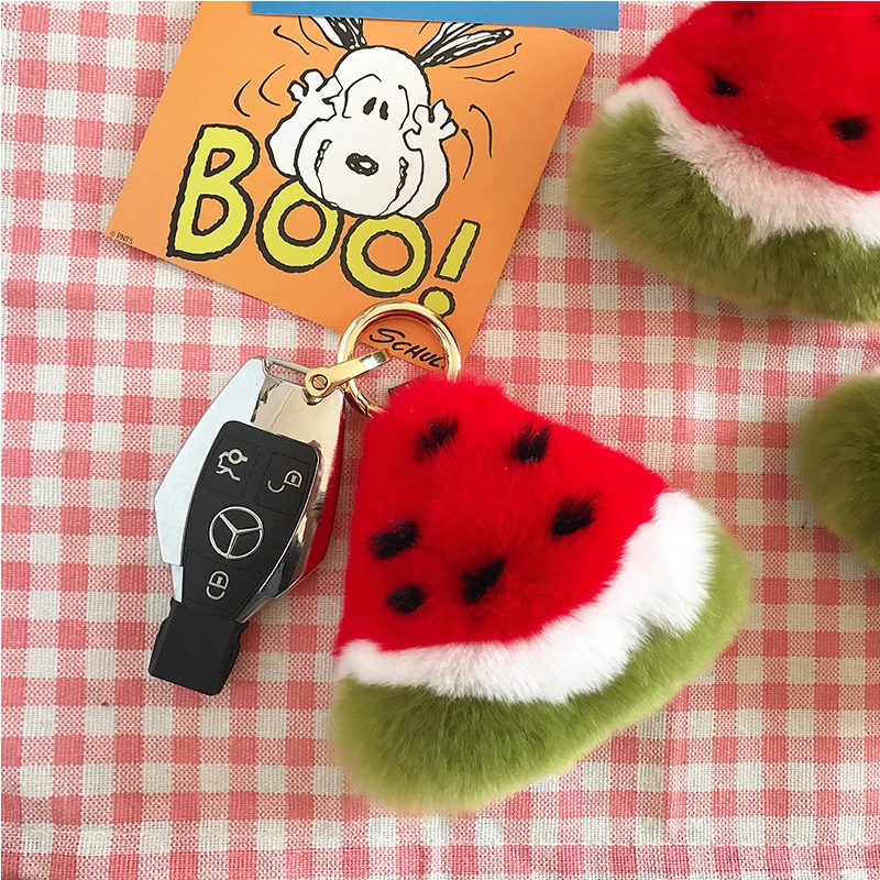 小西瓜挂件獭兔毛汽车钥匙扣配饰可爱毛绒包包挂饰生日礼物玩偶