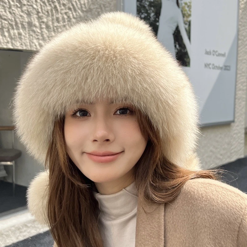 皮草帽子女冬季水貂毛貂皮帽子狐狸毛球蒙古公主帽貂绒帽子韩版潮
