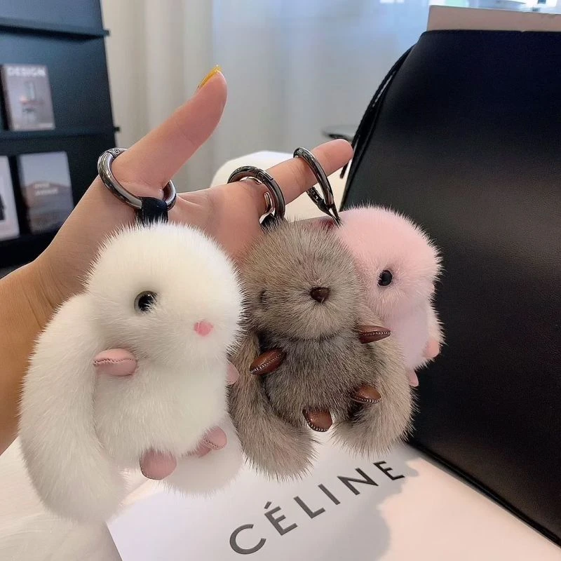 水貂毛绒可爱网红兔子挂饰女书包公仔皮草高档汽车钥匙扣包包挂件