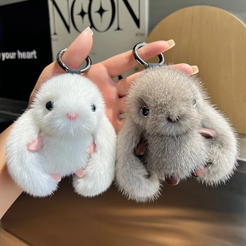 【可爱小兔子】水貂毛汽车钥匙扣挂件毛绒玩偶公仔书包包挂饰礼物