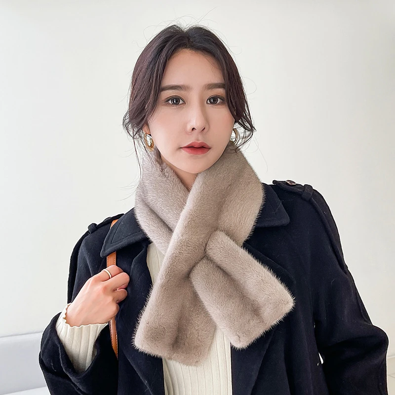 韩版整皮水貂毛围巾女冬季保暖加厚双面毛皮草围脖百搭真毛毛领子