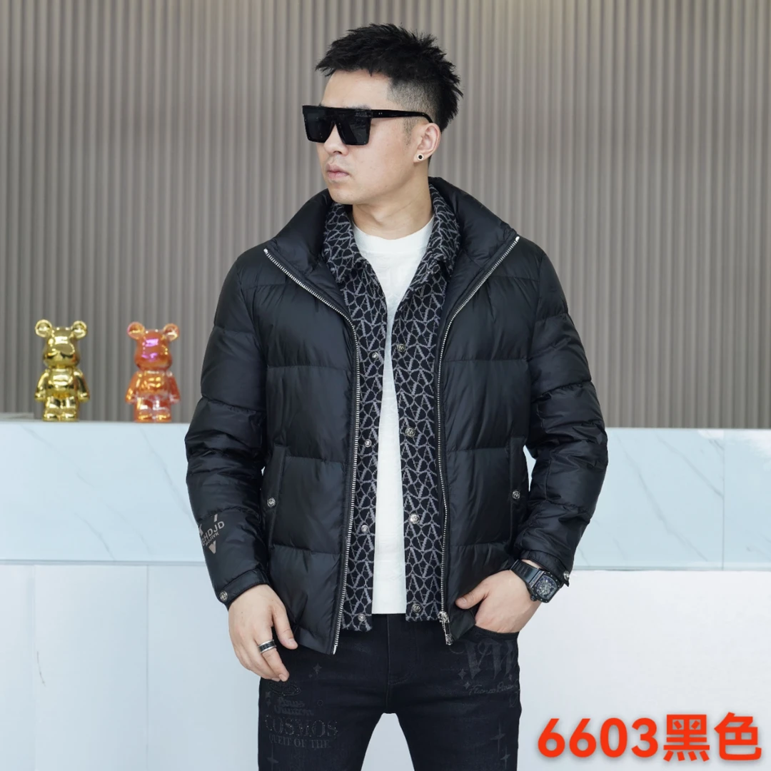 冬季男士羽绒服轻薄保暖立领时尚潮流外套黑色针织翻上衣