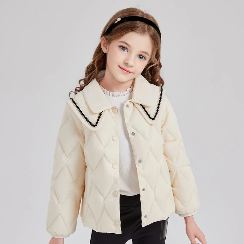 DEESHA/笛莎三防香风娃娃领轻薄羽绒服2024新款叠领外套女童秋冬