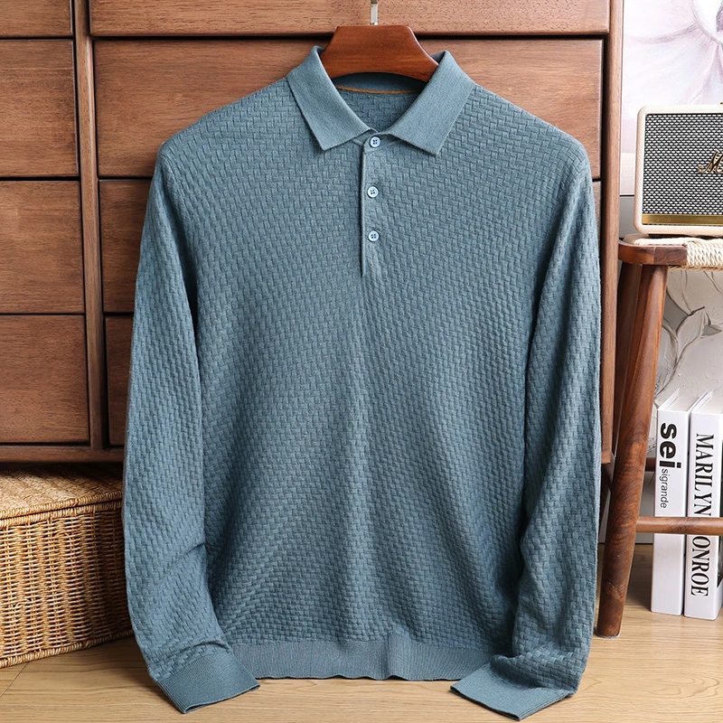 【男士丝羊绒T恤】10210商务休闲纯色长袖时尚大气POLO领