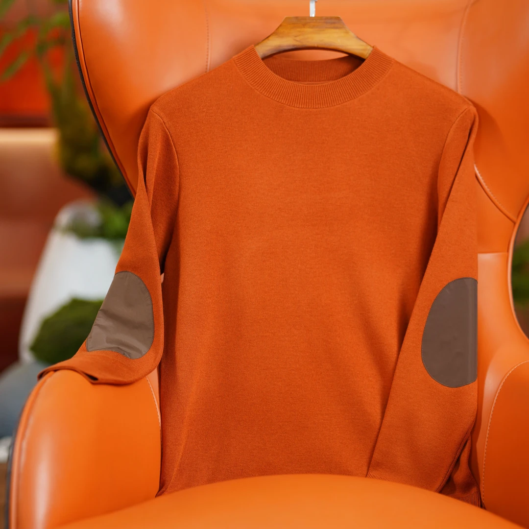 【精纺桑蚕丝山羊绒】加厚450克-男士纯色半高领时尚机洗针织衫