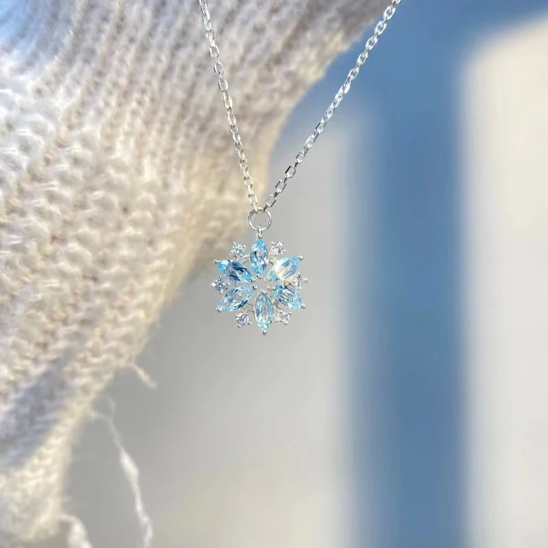 合金项链 新款网红雪花闪钻天蓝色轻奢简约优雅项链