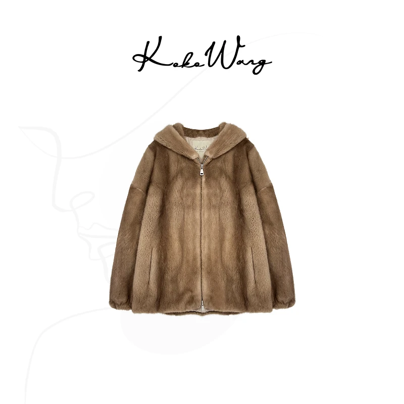 KOKOWANG"帕斯条原色"水貂连帽显瘦轻奢高级百搭外套190684G09W45