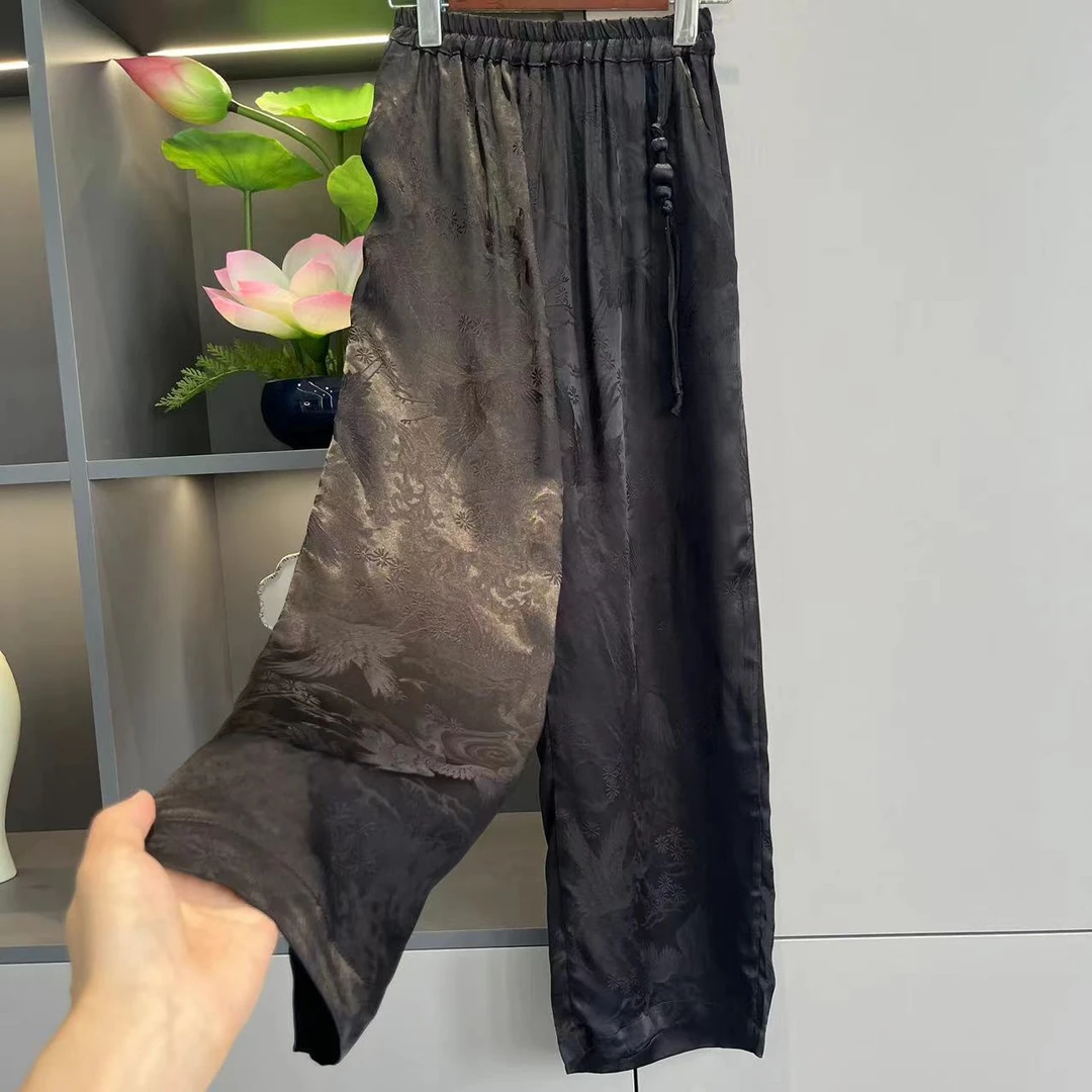 【仙鹤祥云】新中式提花步摇直筒休闲裤9269