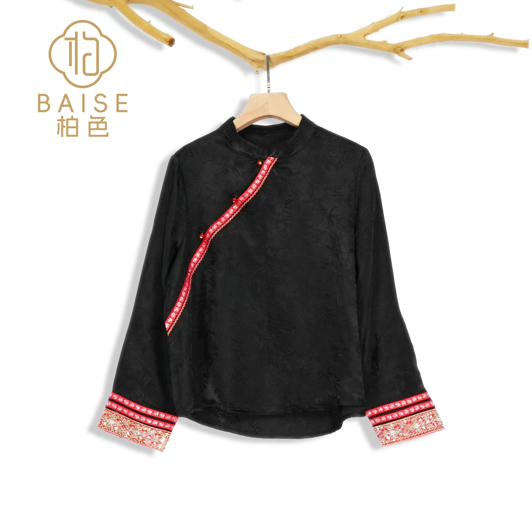 中式上衣斜襟传统改良设计秋季女装宽松上衣1051