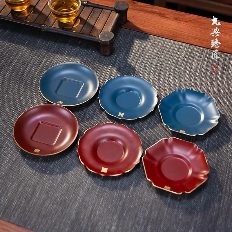 九典臻匠纯铜复古家用点心盘咖啡杯杯垫杯托茶杯盘子茶道隔热茶具