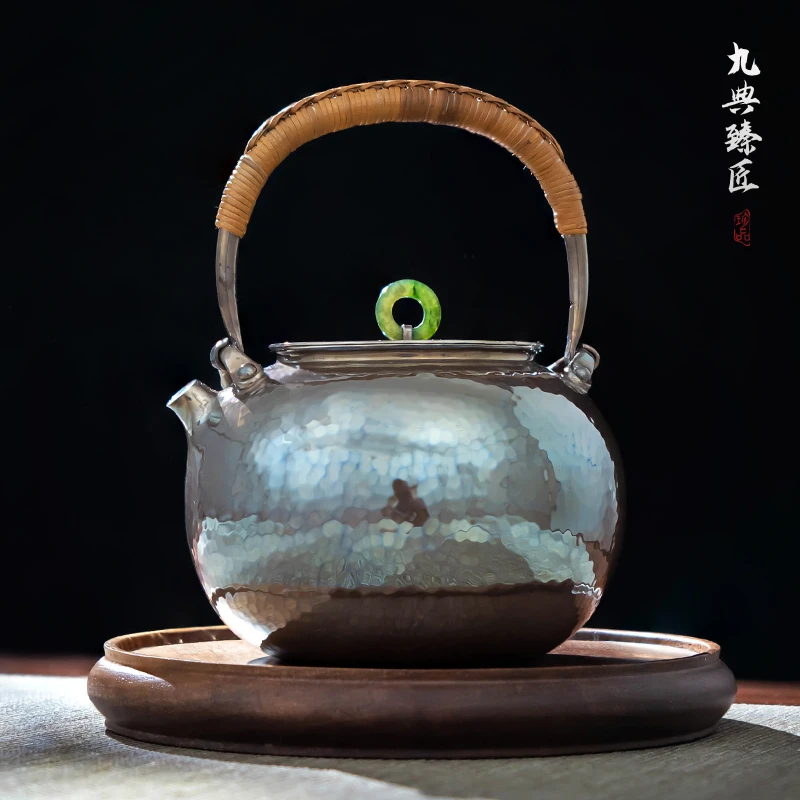 九典 足银999手工一张打银壶紫皮提梁煮茶壶复古家用日式高端茶具