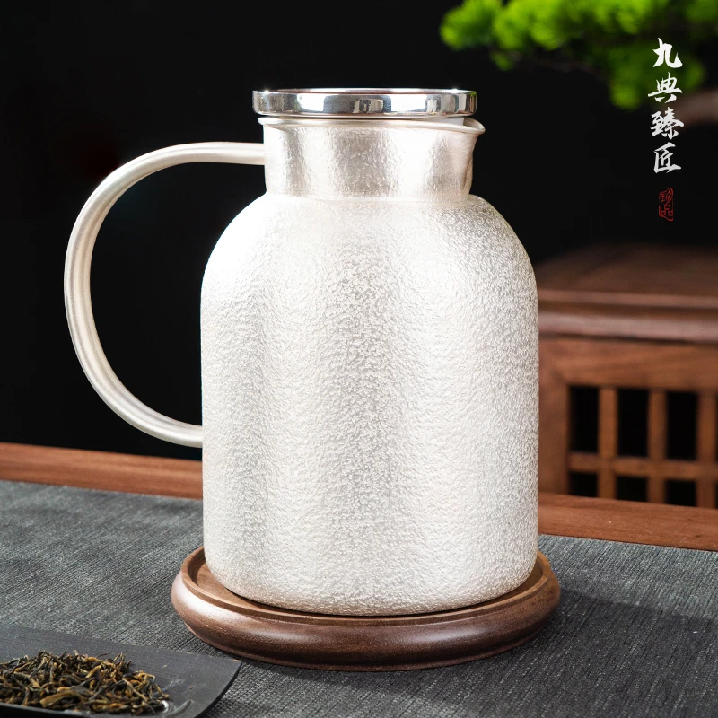 九典臻匠凉水壶足银茶壶纯手工雪花纹大容量凉白开水瓶家用银壶