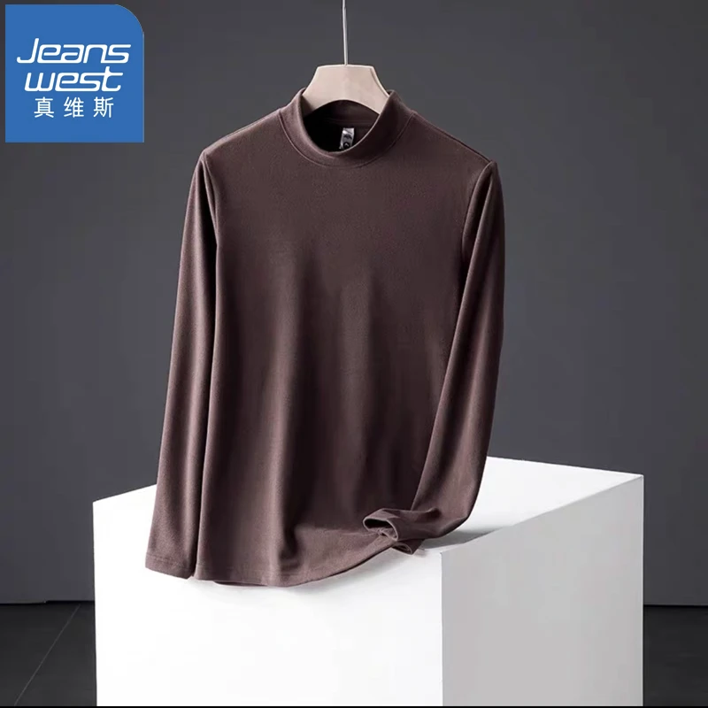 真维斯立领t恤男半高领长袖秋装秋冬季加绒保暖内搭打底衫上衣