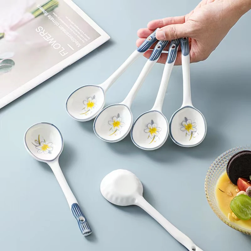 【水仙花勺子6个】陶瓷勺子汤勺创意家用/破损联系客服补发