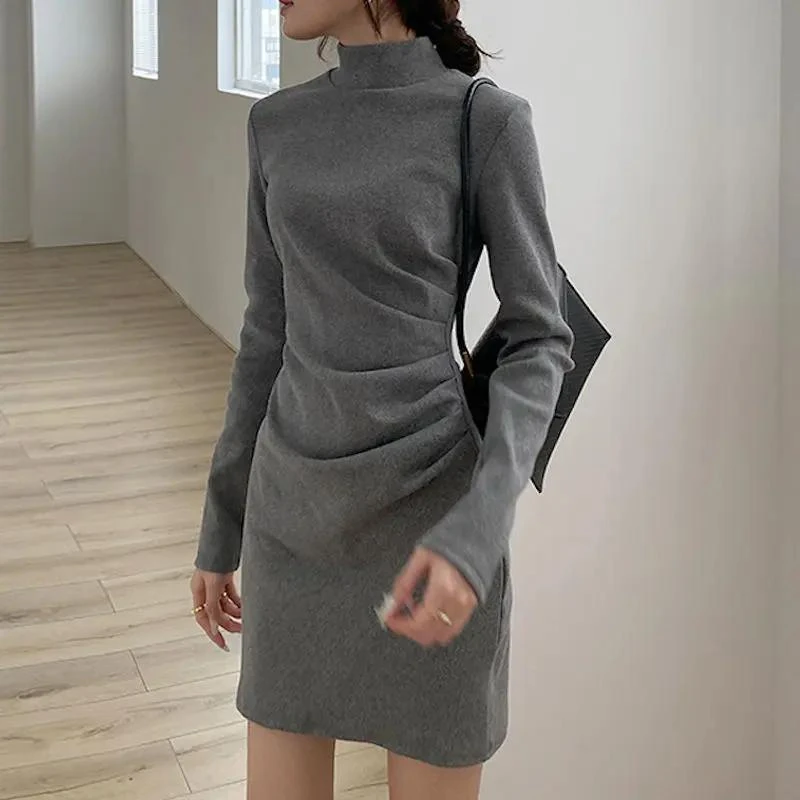高领打底连衣裙女秋冬装2023新款修身显瘦气质内搭包臀裙加绒加厚