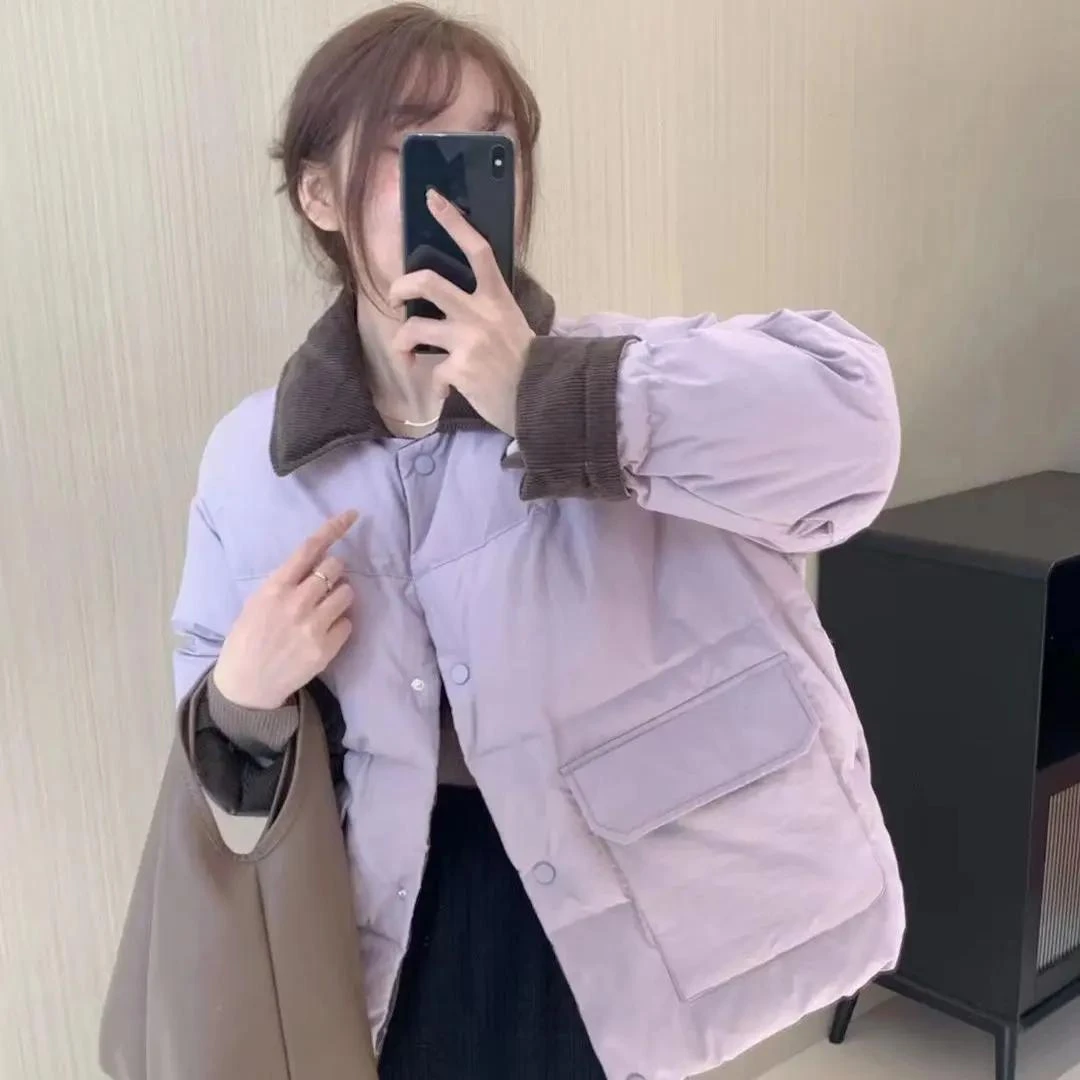 Polo领拼接小香风棉衣棉服女2023冬季新款气质潮流