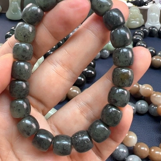 和田玉手链未镶嵌和田玉直切10点墨青花