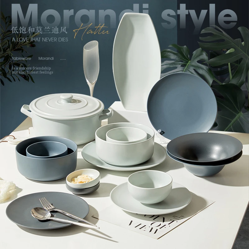 陶瓷釉下彩碗盘餐具套装乔迁之喜厨房餐具全套高颜值餐具套装礼物