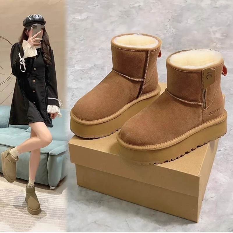 皮毛一体雪地靴女士加绒加厚保暖秋冬雪地靴时尚冬季百搭雪地靴潮