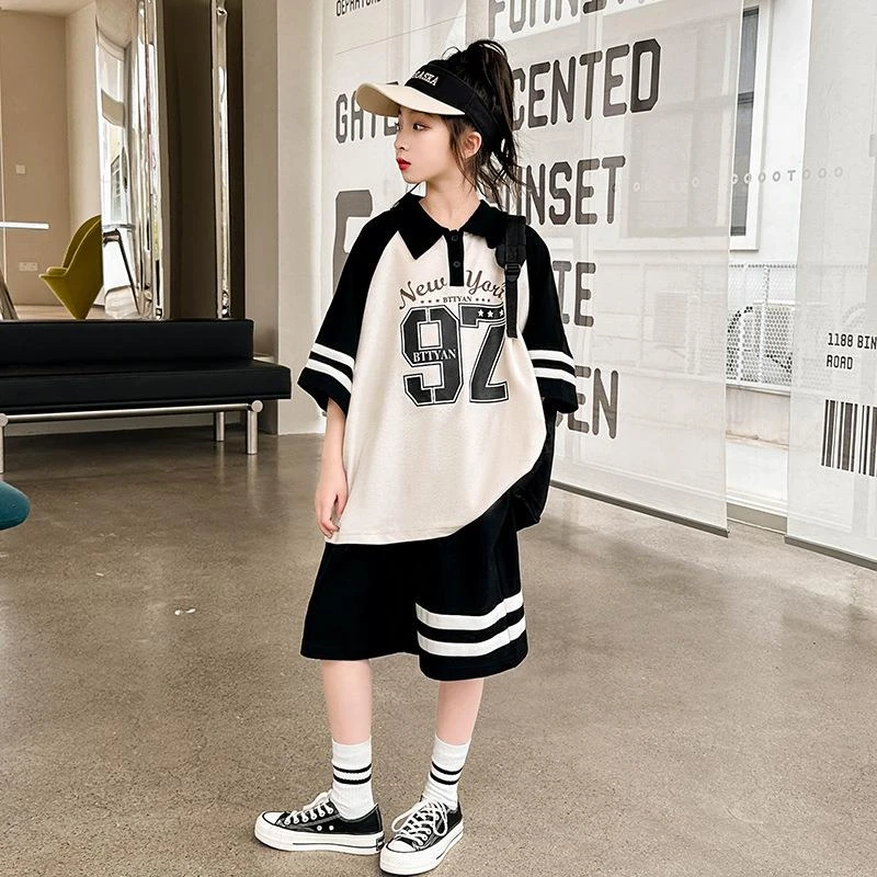 女童夏装套装2024新款儿童时髦洋气夏款运动服大童夏季短袖两件套