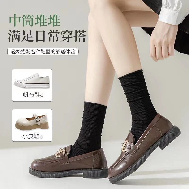 白色堆堆袜子女夏季日常百搭薄透气冰冰袜黑色中筒袜搭配夏天冰丝