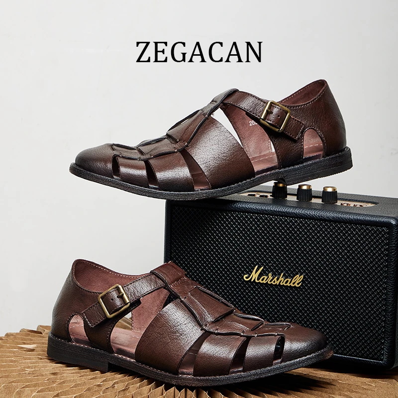 夏季男士休闲真皮罗马凉鞋时尚复古潮流包头沙滩鞋百搭外穿凉鞋男