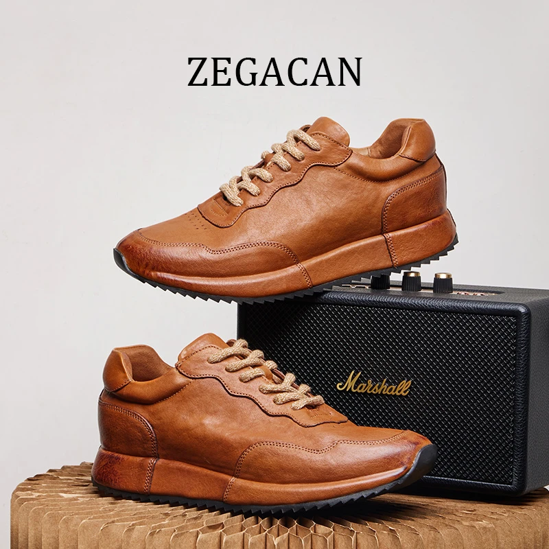 2025秋冬马皮鞋真皮水洗复古男皮鞋厚底增高低帮运动鞋