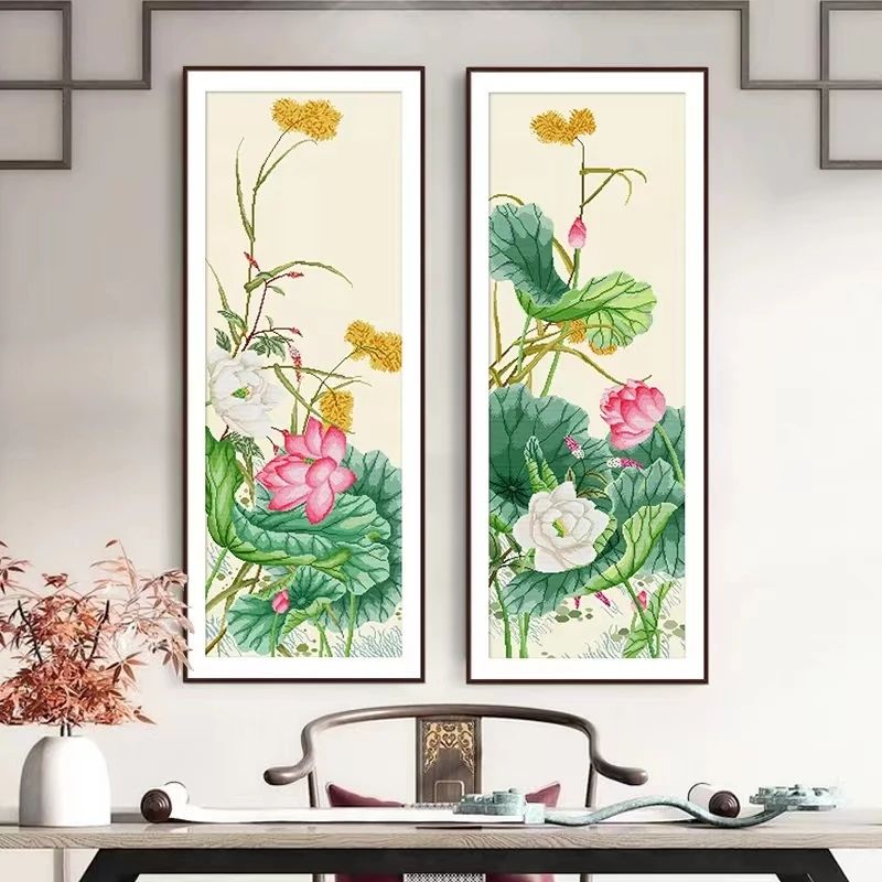 春天十字绣-6604并蒂芙蓉6605水静莲香埃及长绒棉四股绣