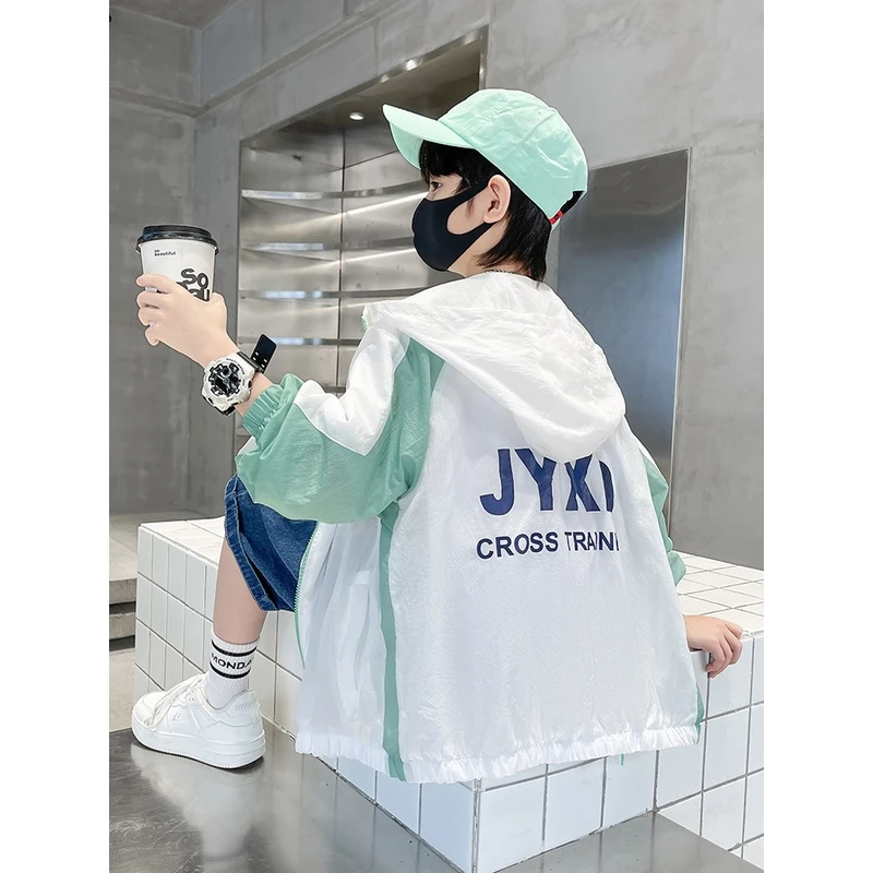 男童防晒衣2024夏季新款中大童户外薄款儿童防晒外套男孩连帽上衣