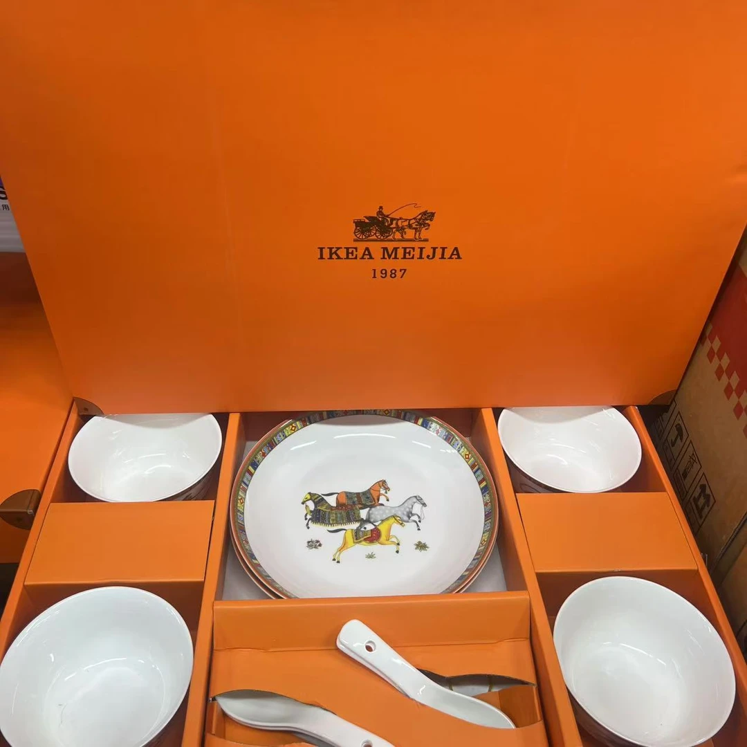 马橙唐三彩碗盘餐具礼盒装