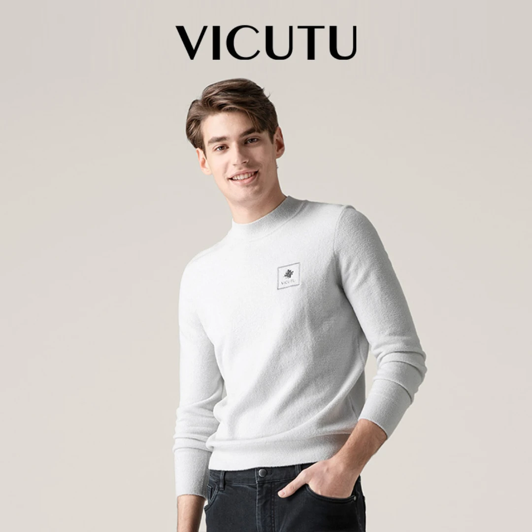 威可多男士长袖卫衣新款半高领修身柔软毛衣男打底衫圆领百搭经典