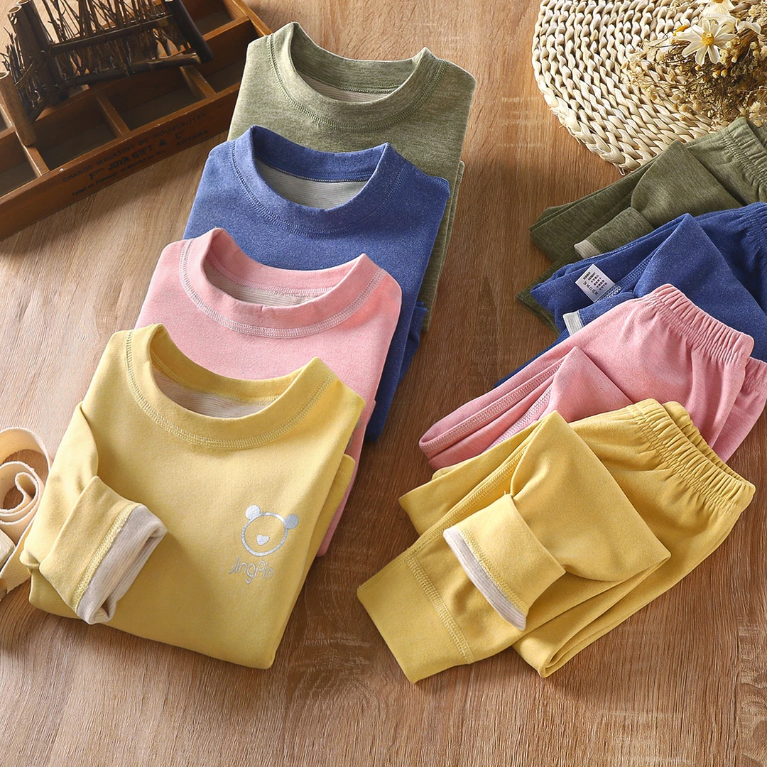 儿童无骨德绒内衣套装秋冬款男女童秋衣秋裤中小童AB面保暖家居服