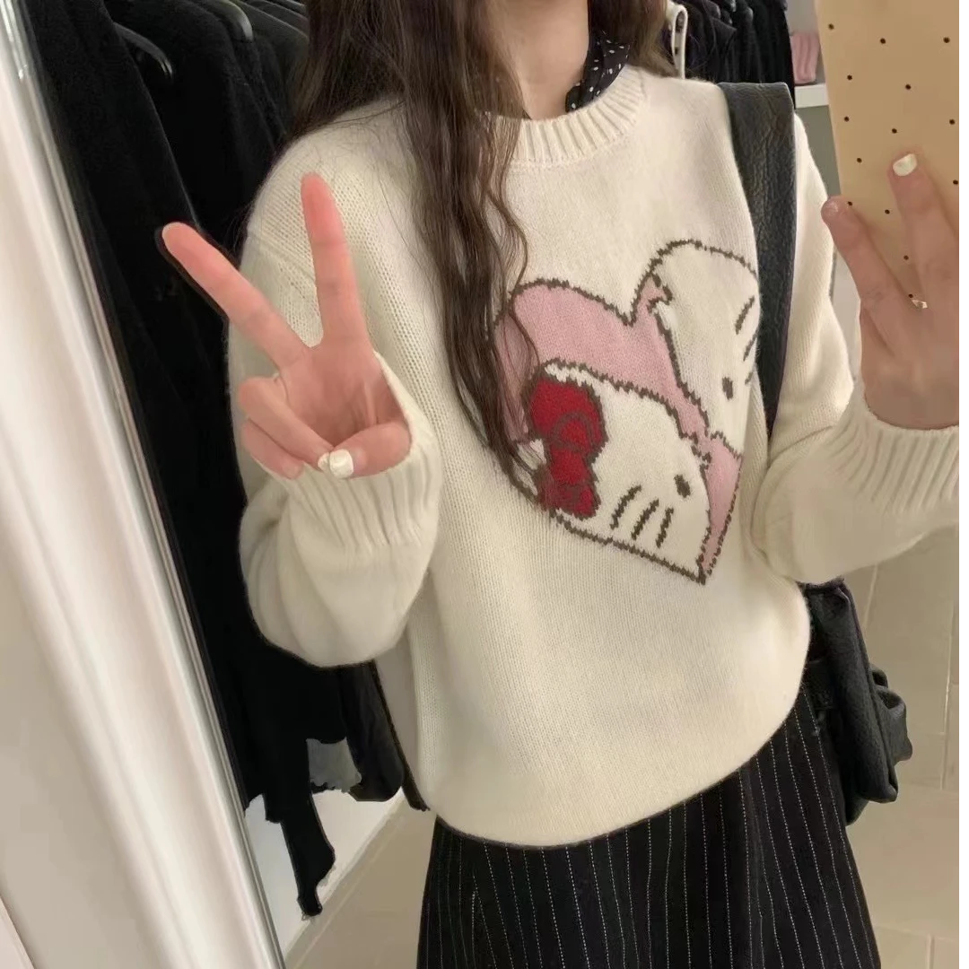 2025秋冬新款女装减龄爆款kitty猫爱心咩咩毛圆领毛衣开衫外套女