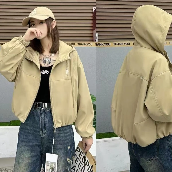 【百搭不挑人】【库存不多】时尚洋气百搭宽松连帽纯色短外套8601