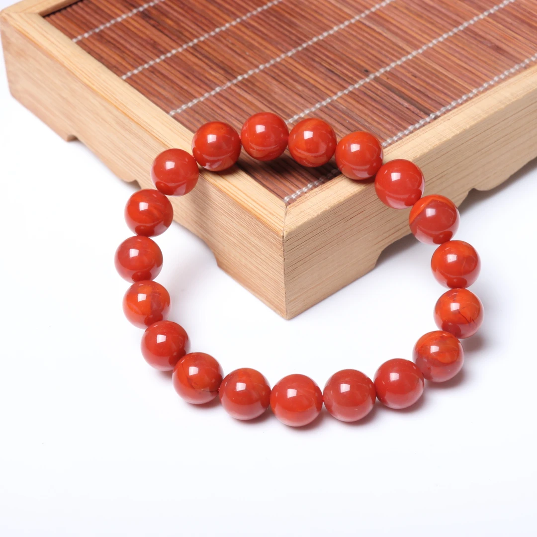 高品精美瓦西满肉满色锦红10mm南红玛瑙手串一条2n596
