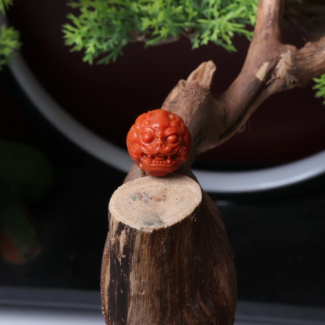 精美南红玛瑙11-12mm左右貔貅单珠雕刻顶珠瑞兽文玩配饰一个p893