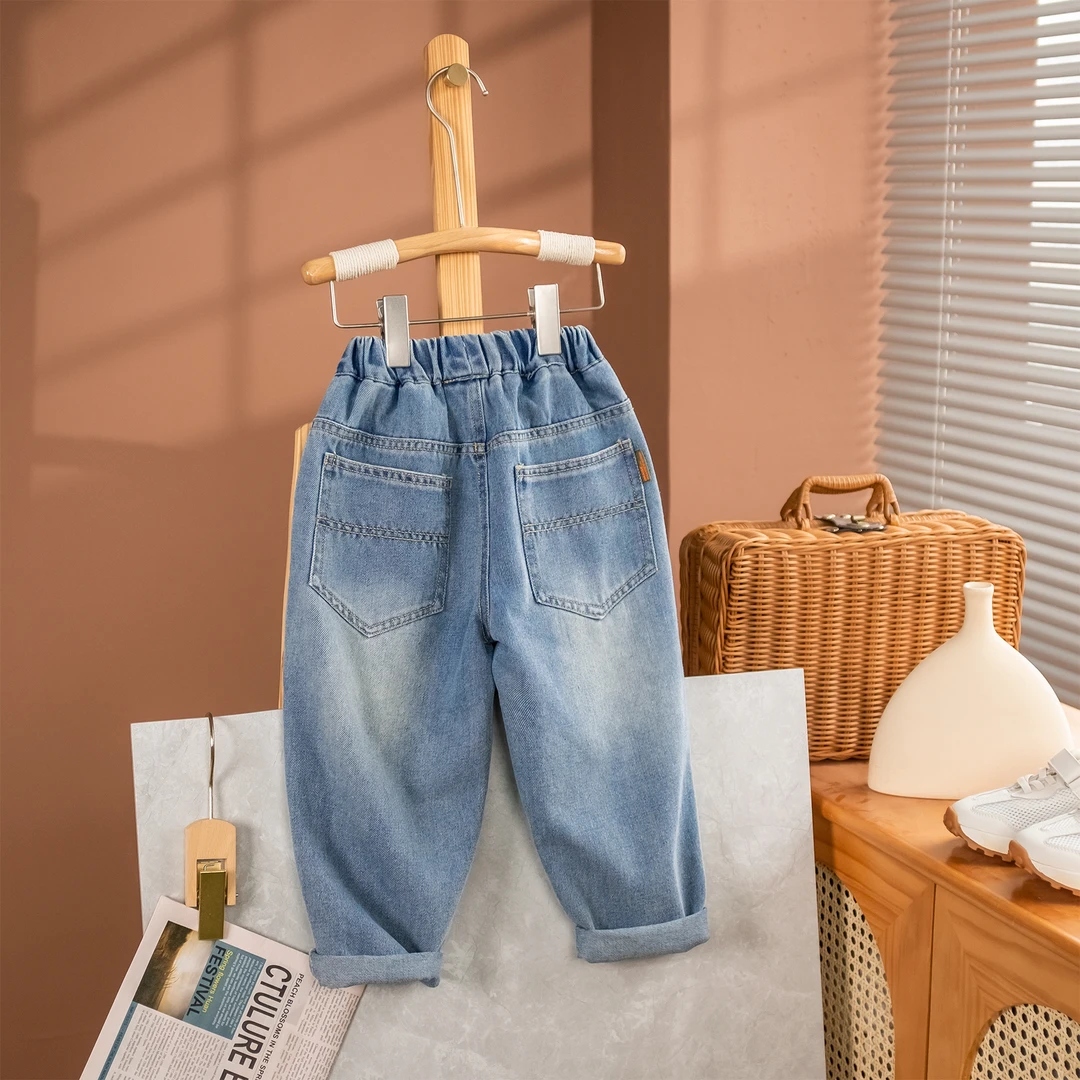 2025秋季新款休闲牛仔裤中大童韩版简约时尚男童窄版老爹裤5398