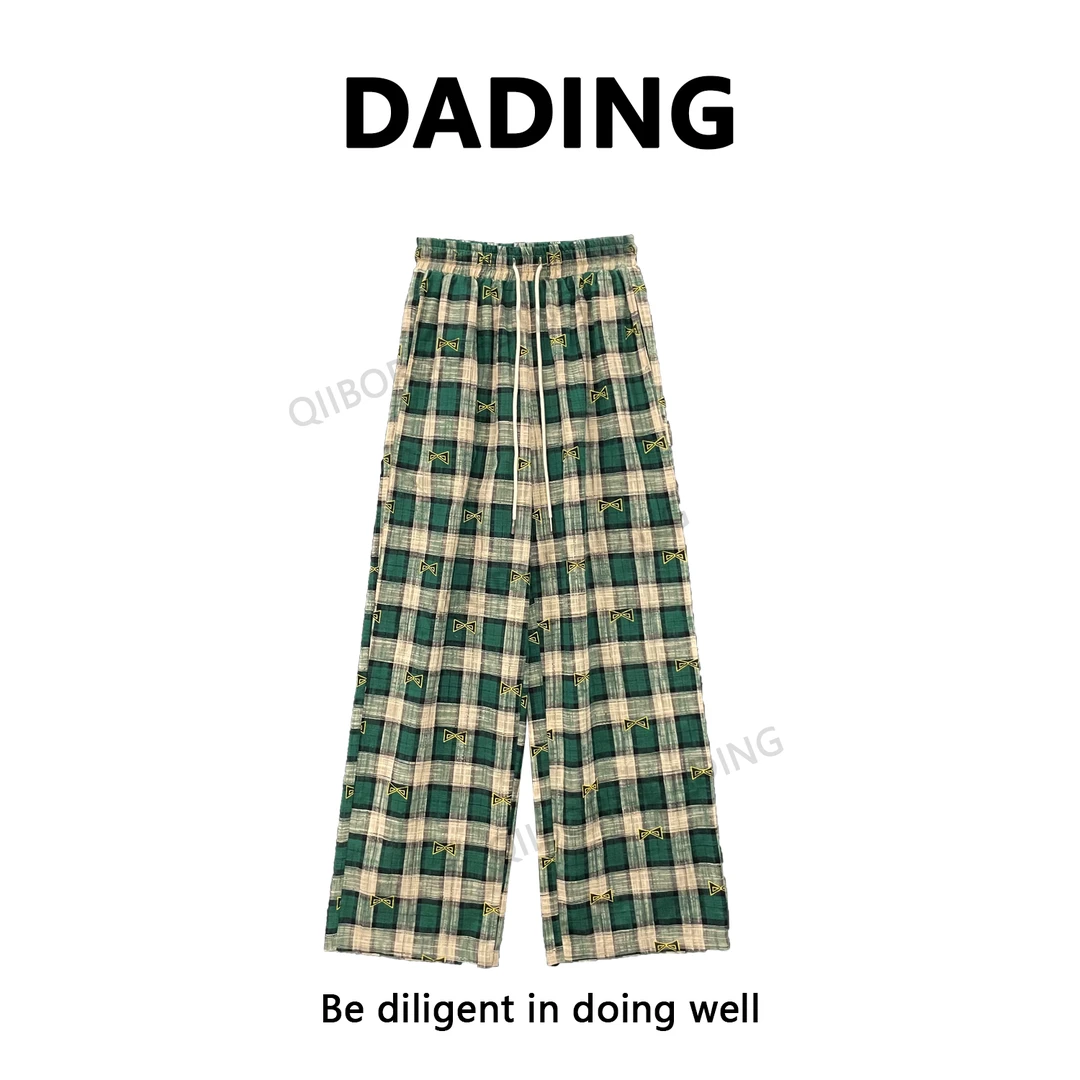 DADING  2024新款设计系格子时尚宽松高腰显瘦重工休闲裤 200557