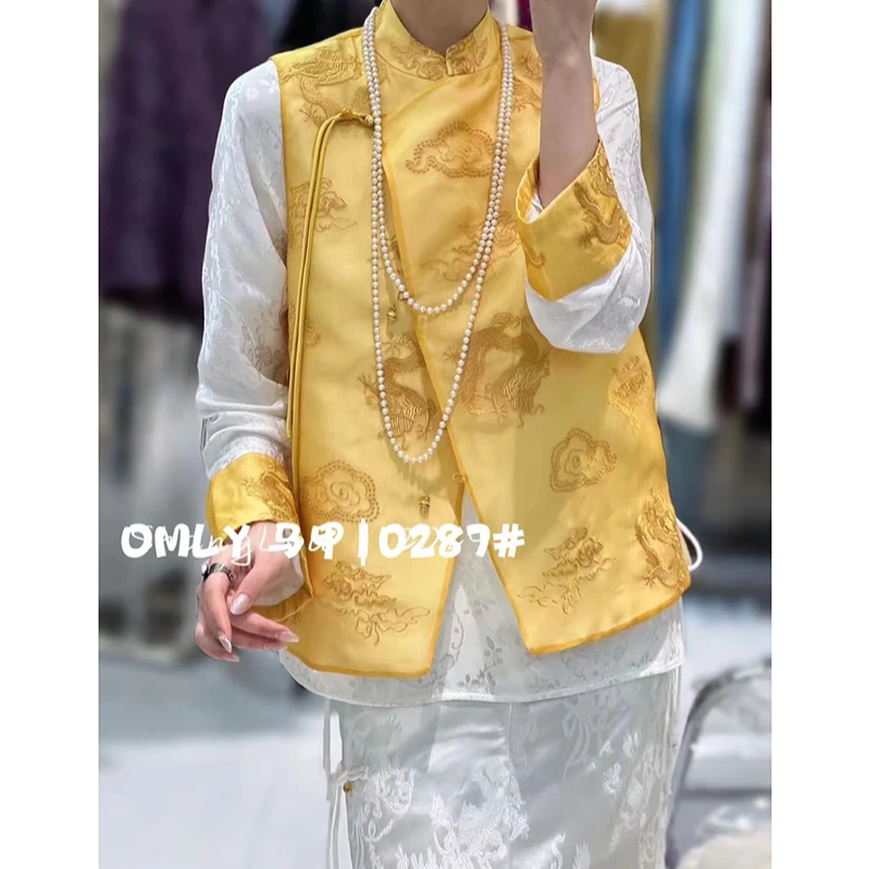 10287真丝桑蚕丝欧根纱马甲休闲夏季中式