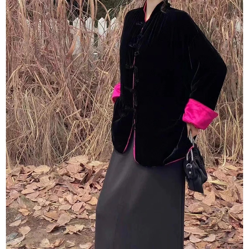 WA6677真丝桑蚕丝蚕宝宝丝绒植绒长袖中国风加厚秋冬上衣外套