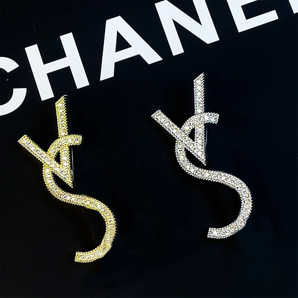 铜合金合成锆石胸针 满钻轻奢简约字母长款胸针E04