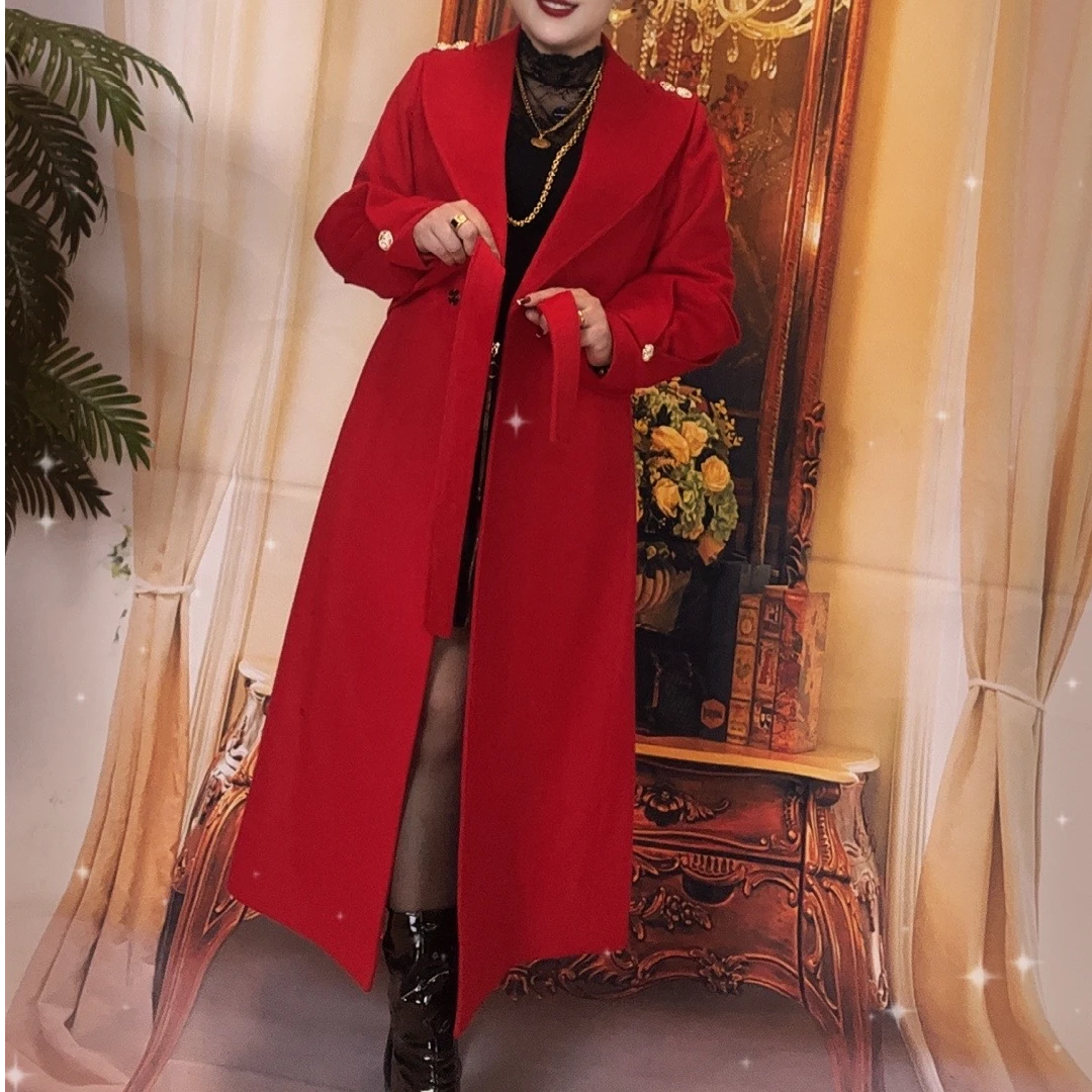 羊绒呢子大衣女2024秋冬高端小个子中长款外套气质网红时尚红色