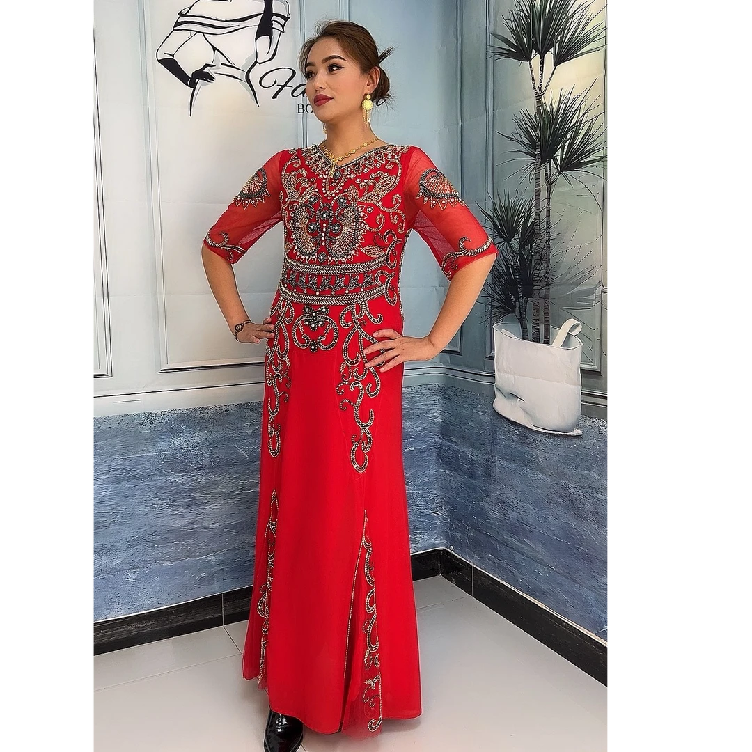 新款时尚网红高档珊瑚长款晚礼服婚礼结婚宴会新娘气质优雅设计师