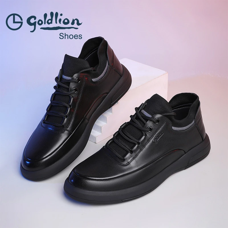 金利来男鞋新款系带时尚休闲皮鞋潮流黑色百搭户外防滑真皮运动鞋