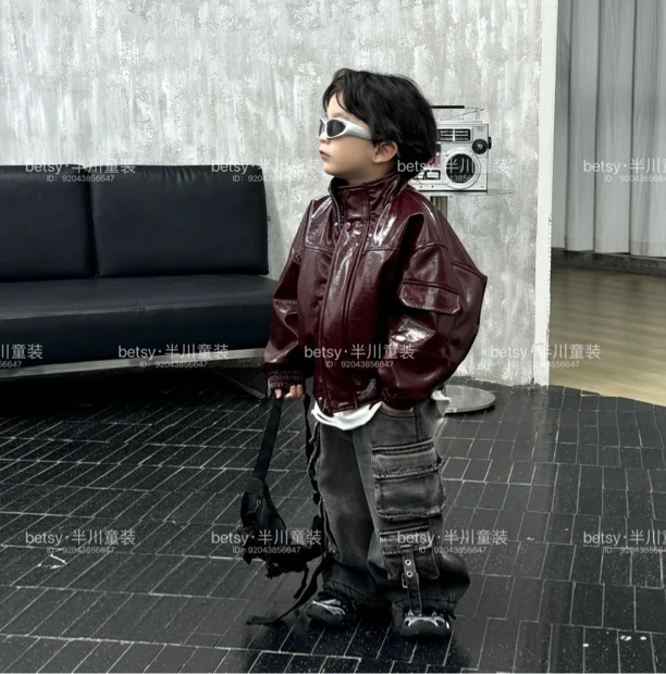 半川童装（皮衣外套8177儿童宽松时尚潮流百搭保暖韩版冬季男童