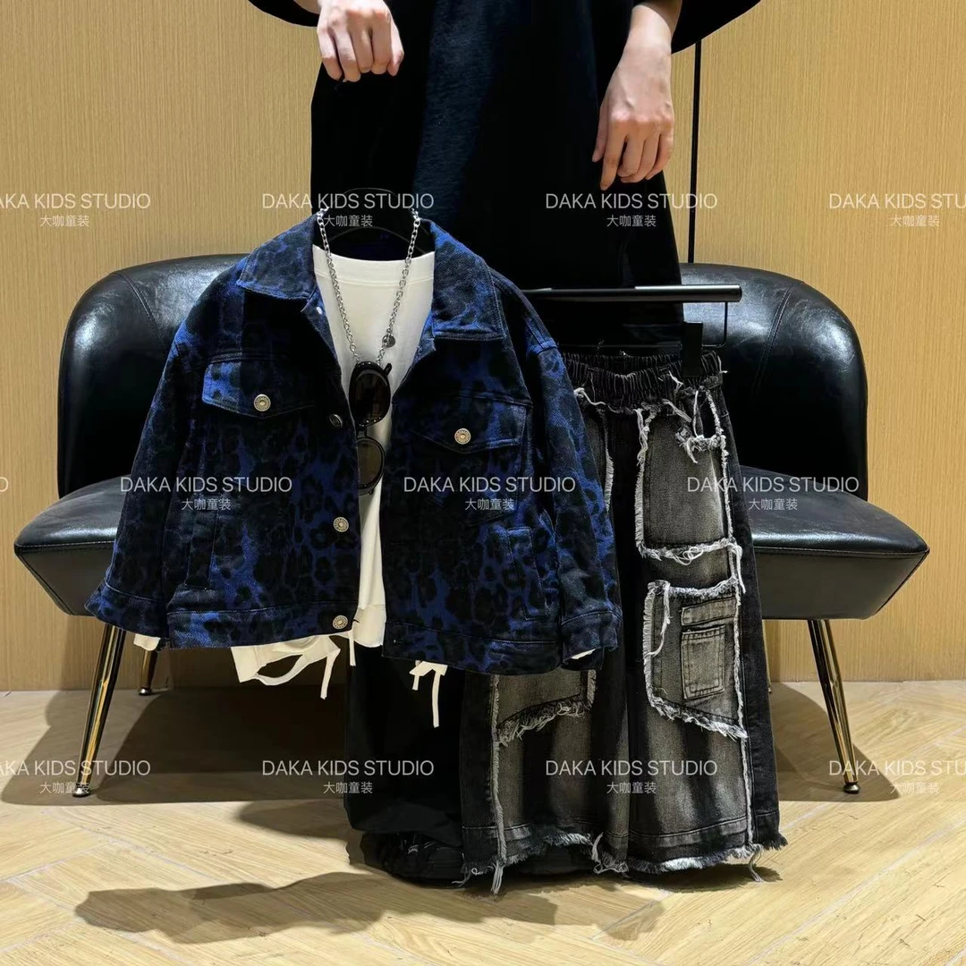（蓝色单件豹纹外套）秋季新款儿童宽松时尚长袖宽松百搭豹纹外套